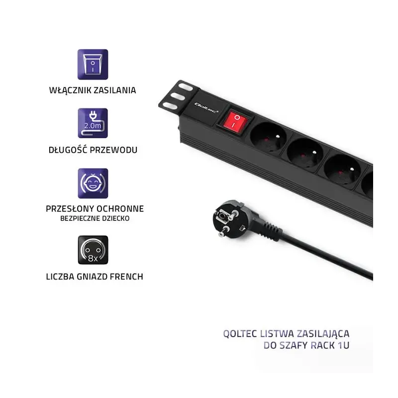Listwa zasilająca Qoltec do RACK 1U | 16A | PDU | 8xFRENCH |… | PartsPC.pl