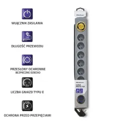 Listwa zasilająca antyprzepięciowa Qoltec Quick Switch | 8 gniazd | 3m |