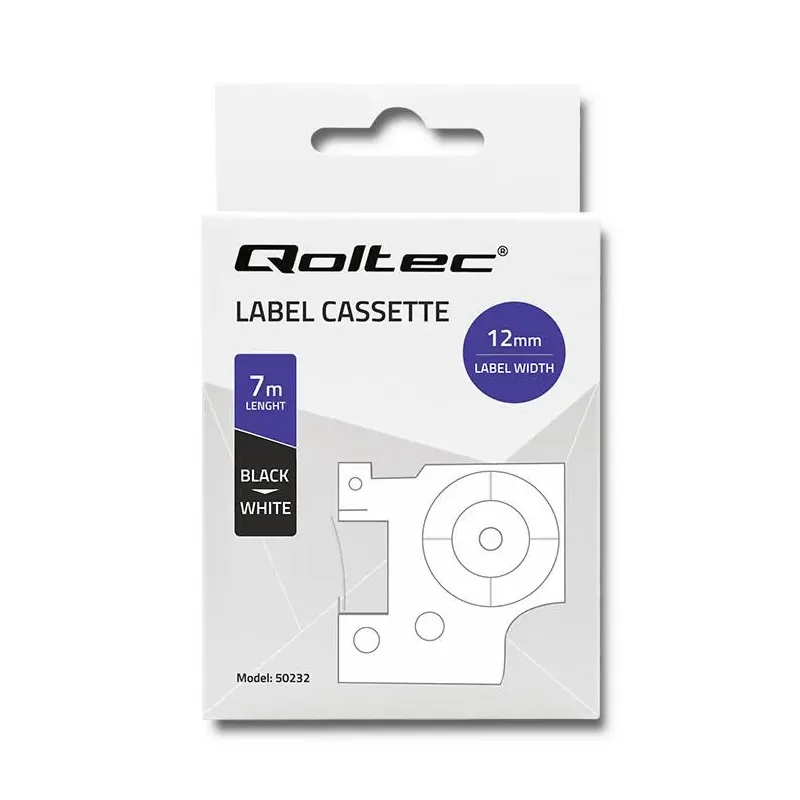 Taśma Qoltec do DYMO D1 45013| 12mm x 7m | Biała/ Czarny nadruk