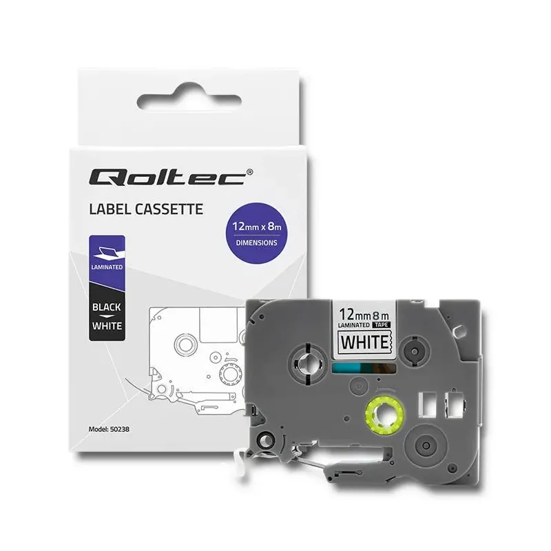 Taśma Qoltec do BROTHER TZe-231 | 12mm x 4m | Biała/ Czarny nadruk