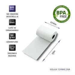 Rolka termiczna Qoltec 57 x 20 | 55g/m2 | 10szt. | BPA free