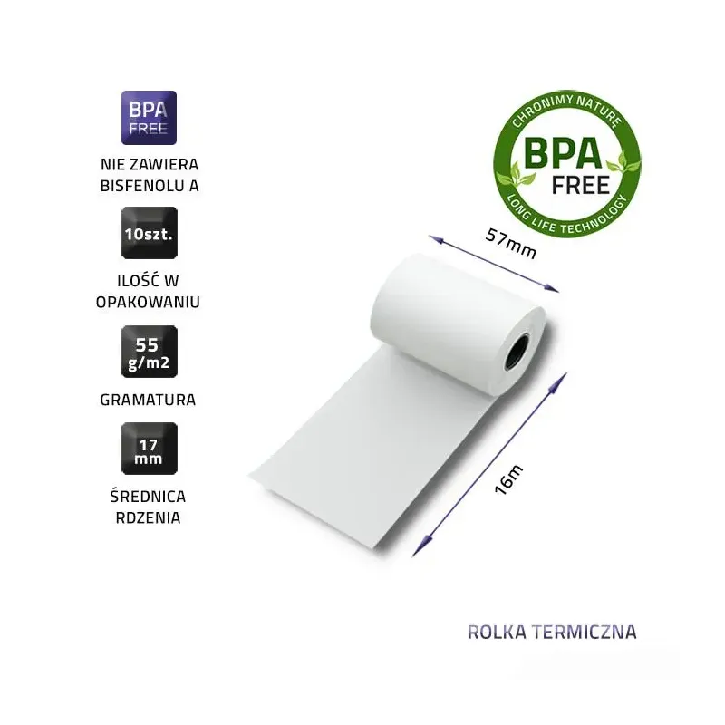 Rolka termiczna Qoltec 57x16 | 55g/m2 | 10szt. | BPA free