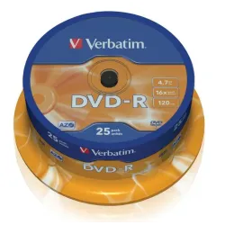 Płyty DVD-R Verbatim 16x 4.7GB (Cake 25) MATT SILVER
