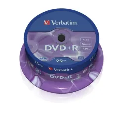 Płyty DVD+R Verbatim 16x 4.7GB Matt Silver (cake 25)