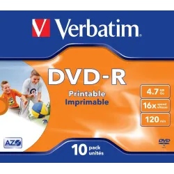 Płyty DVD-R Verbatim 4.7GB X16 Printable (10 Jewel Case)