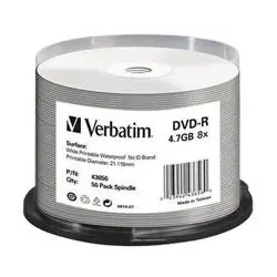 Płyty DVD-R Verbatim 4,7GB 16x Cake 50 szt Nadruk Waterproof