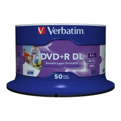 Płyty DVD+R DL Verbatim 8.5GB 8x Wide Inkjet Printable (Spindle 50)
