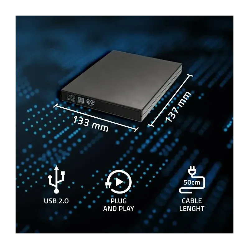 Nagrywarka Qoltec DVD-RW zewnętrzna | USB2.0 | czarna