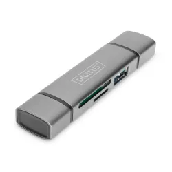 Czytnik kart DIGITUS 3-portowy USB Typ C/ USB 3.0 SuperSpeed SD Micro SD HQ