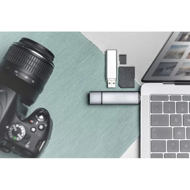 Czytnik kart DIGITUS 3-portowy USB Typ C/ USB 3.0 SuperSpeed SD Micro SD HQ