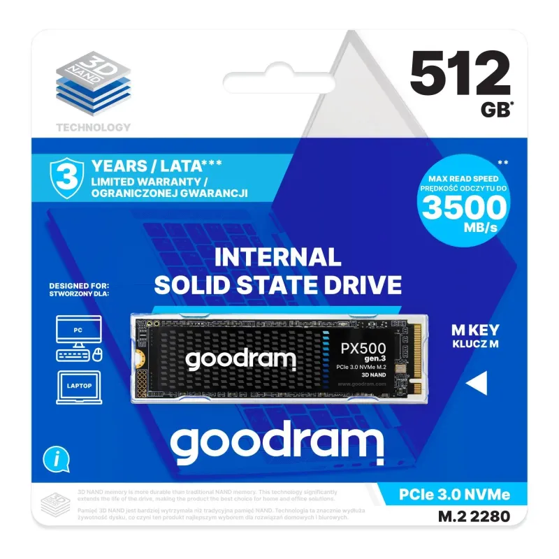 Dysk SSD GOODRAM PX500 Gen.3 512GB M.2 2280 PCIe Gen.3 NVMe (3200/2400