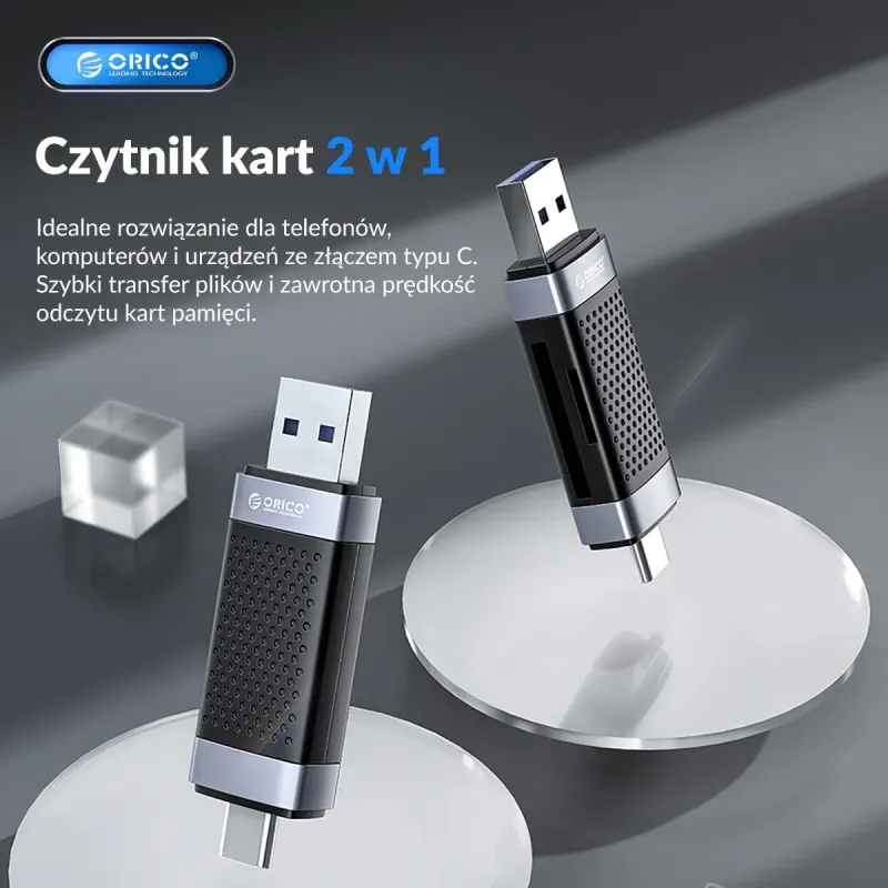 Czytnik kart pamięci ORICO CD2D-AC2-BK-EP SD/microSD USB-A/USB-C 2.0
