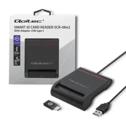 Czytnik kart chipowych ID Qoltec SCR-0642 | USB 2.0 + adapter USB-C