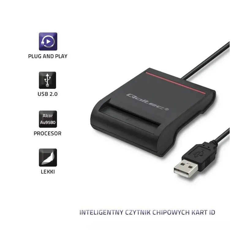 Czytnik kart chipowych ID Qoltec SCR-0642 | USB 2.0 + adapter USB-C