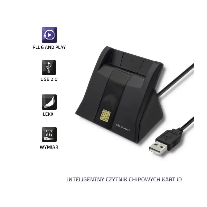 Czytnik kart chipowych ID Qoltec SCR-0643 | USB 2.0 + adapter USB-C