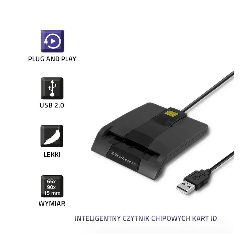 Czytnik kart chipowych ID Qoltec SCR-0634 | USB 2.0 + adapter USB-C