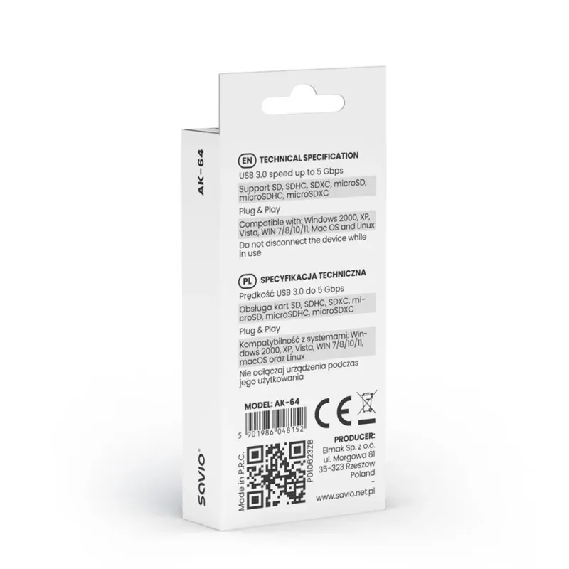 Czytnik kart SD SAVIO AK-64, USB 3.0