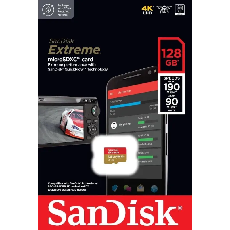 Karta pamięci MicroSDXC SanDisk EXTREME 128GB 190/90 MB/s A2 C10 V30 UHS-I