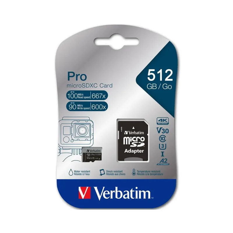 Karta pamięci Micro SDXC Verbatim Pro U3 512GB (100/90 MB/s) Class 10 U3