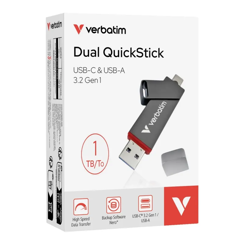 Pendrive Verbatim Dual QuickStick 1TB USB-C/USB-A USB 3.2 Gen 1
