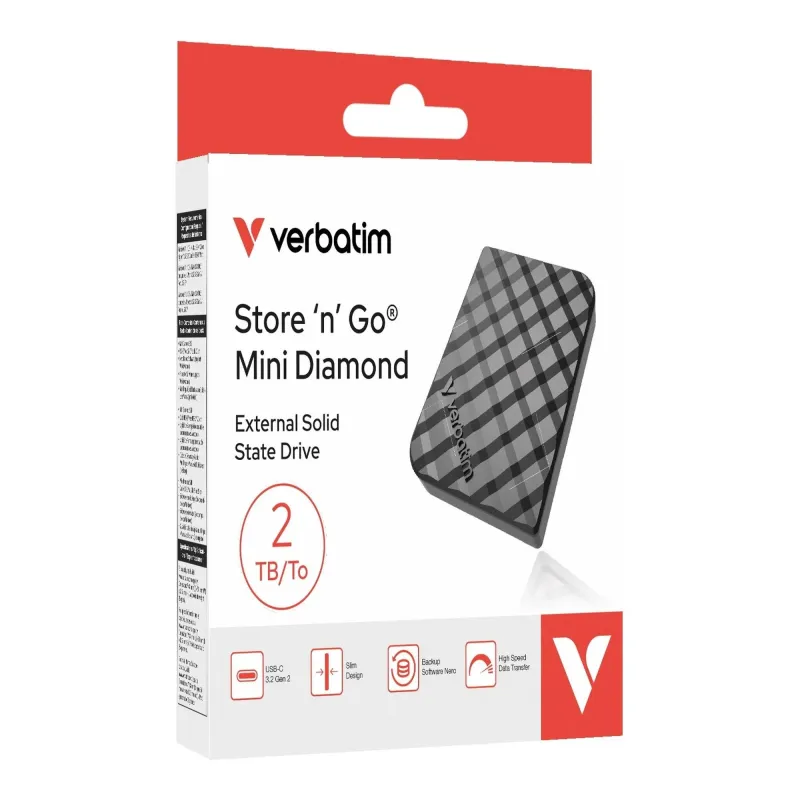 Dysk SSD zewnętrzny Verbatim Store 'n 'Go Mini Diamond 2TB USB-C 3.2 Gen 2