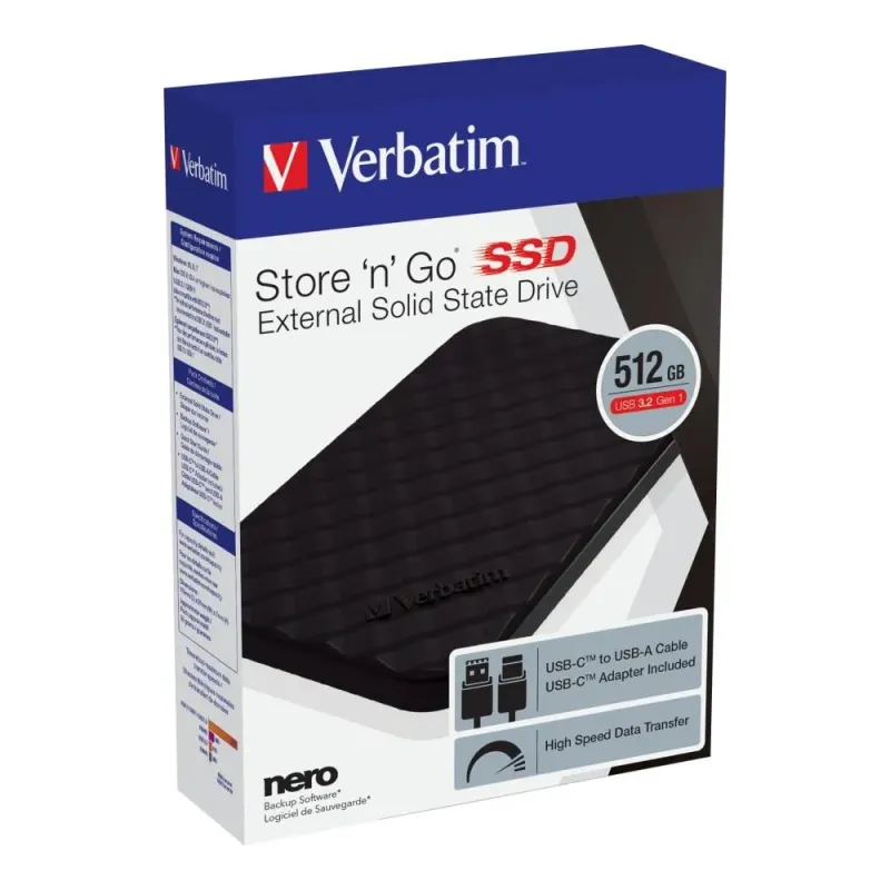 Dysk SSD zewnętrzny Verbatim Store n Go 512GB 2,5" USB-C 3.2 Gen 1 czarny