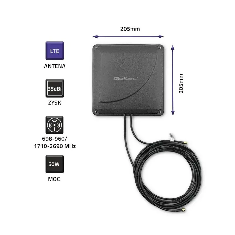 Antena 4G LTE DUAL Qoltec MIMO booster | 35dBi | 50W | 2xSMA męski