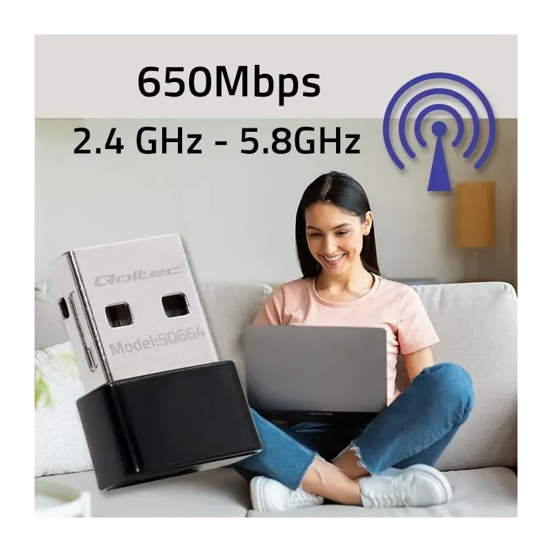 Adapter Qoltec Wi-Fi USB ultraszybki, bezprzewodowy mini | standard AC |