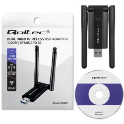 Karta sieciowa Qoltec Bezprzewodowy Adapter USB DUAL WiFi 2 x 2dBi |