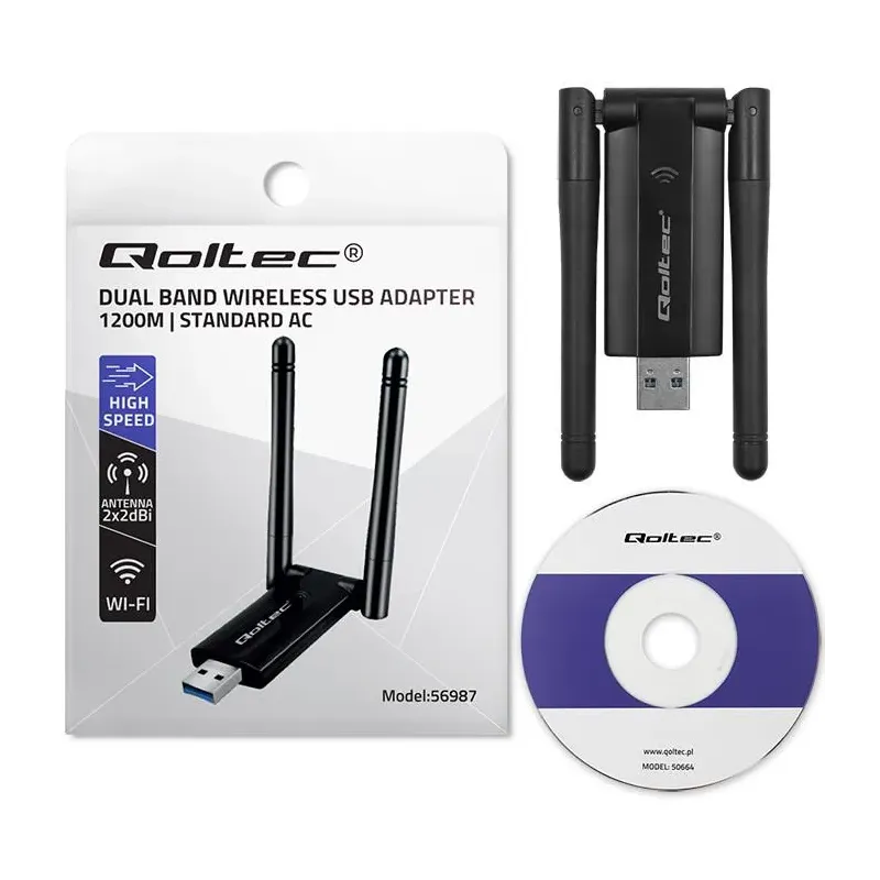Karta sieciowa Qoltec Bezprzewodowy Adapter USB DUAL WiFi 2 x 2dBi |
