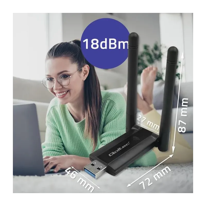 Karta sieciowa Qoltec Bezprzewodowy Adapter USB DUAL WiFi 2 x 2dBi |