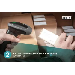 Czytnik kodów kreskowych DIGITUS przewodowy USB-RJ45 2m, 1D, stojak w