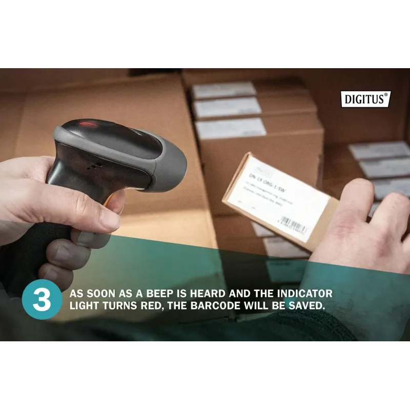 Czytnik kodów kreskowych DIGITUS przewodowy USB-RJ45 2m, 1D, stojak w