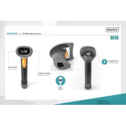 Czytnik kodów kreskowych DIGITUS przewodowy USB-RJ45 2m, 1D i 2D, zgodny z