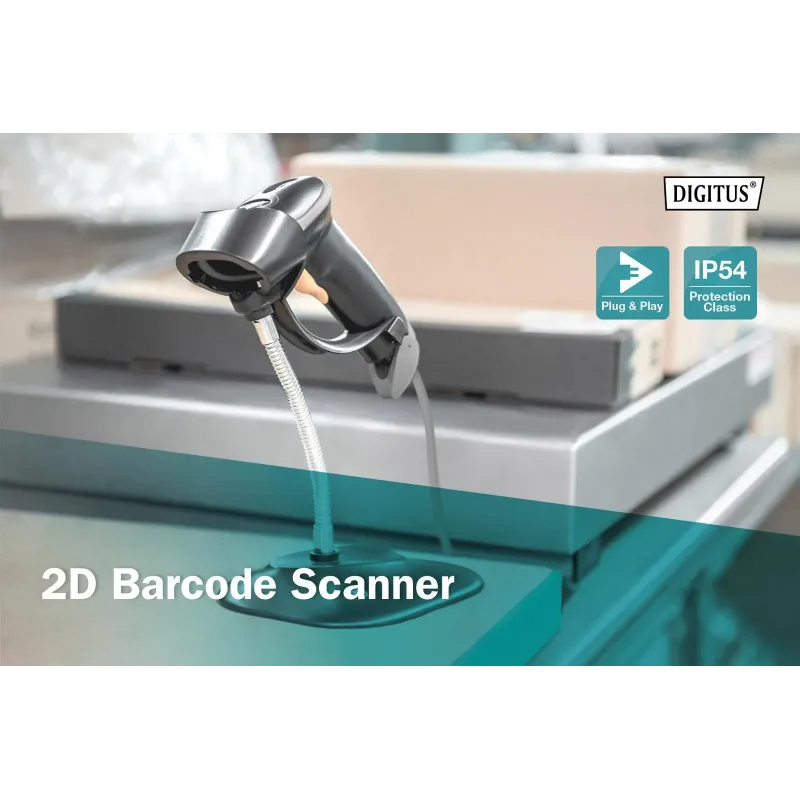 Czytnik kodów kreskowych DIGITUS przewodowy USB-RJ45 2m, 1D i 2D, zgodny z