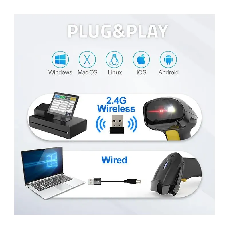 Czytnik kodów kreskowych Qoltec 1D | 2D | bezprzewodowy | 2.4GHz