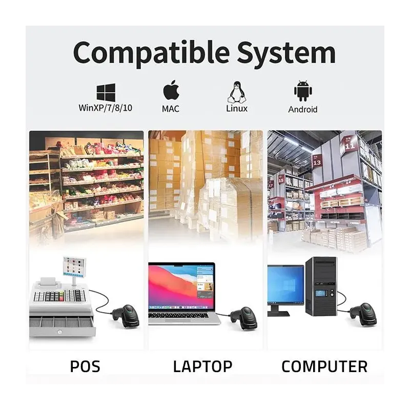 Czytnik kodów kreskowych Qoltec Laserowy 1D | 2D | Czarny