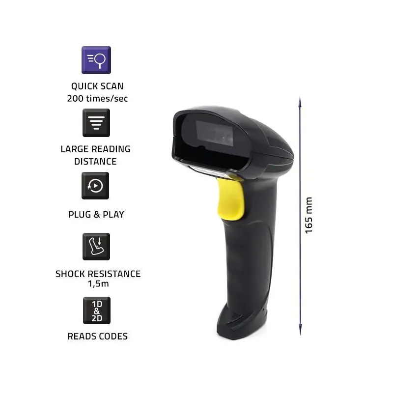 Czytnik kodów kreskowych Qoltec Laserowy 1D | 2D | Czarny