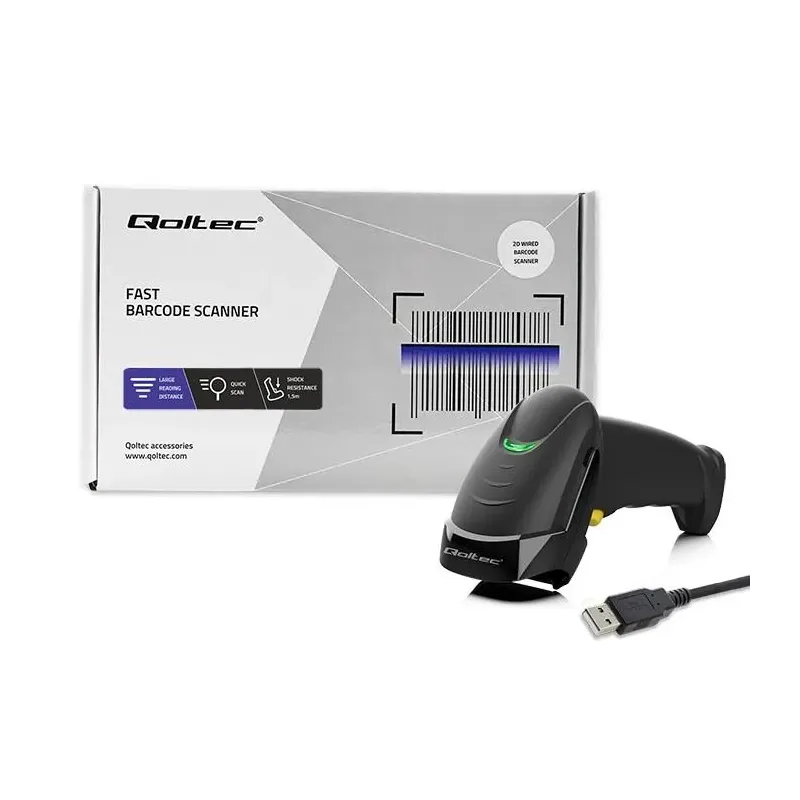Czytnik kodów kreskowych Qoltec Laserowy 1D | 2D | Czarny