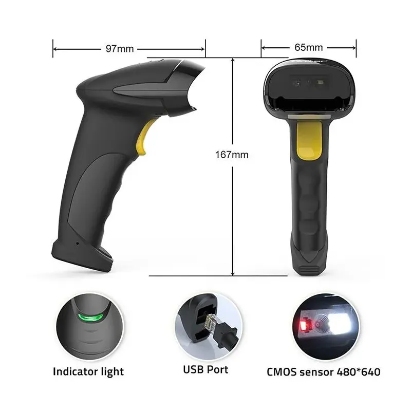 Czytnik kodów kreskowych Qoltec Laserowy 1D | 2D | Czarny