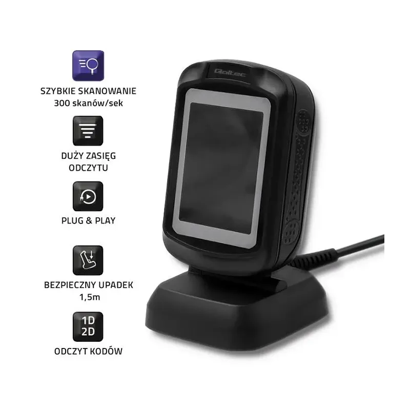 Czytnik kodów kreskowych Qoltec | stacjonarny | 1D i 2D | PartsPC.pl