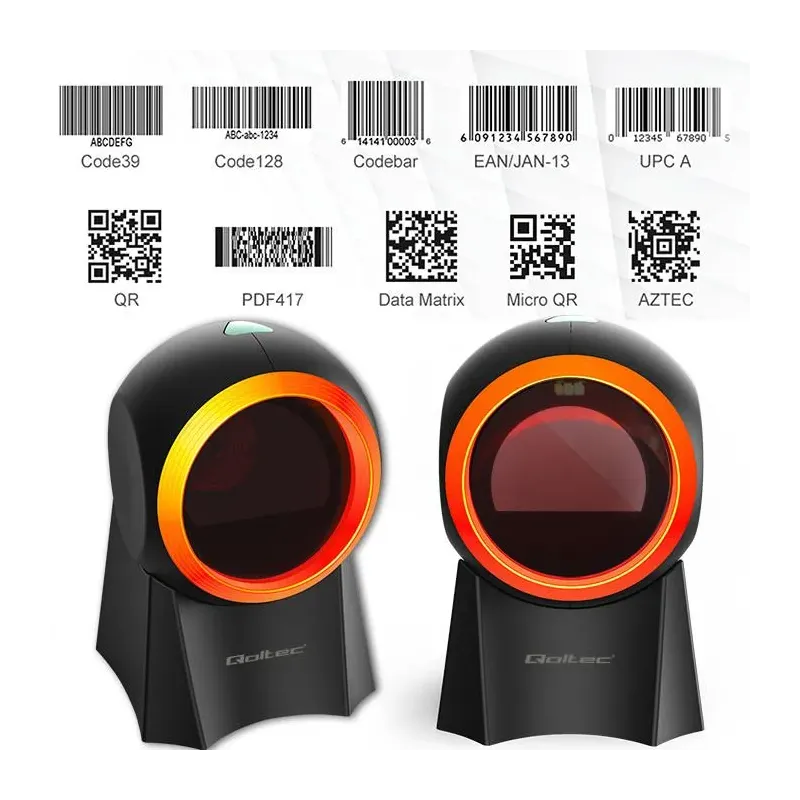 Czytnik kodów kreskowych Qoltec 1D | 2D | stacjonarny