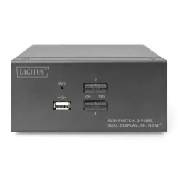 Przełącznik KVM DIGITUS 2 portowy HDMI, Dual Display, 4K 30Hz