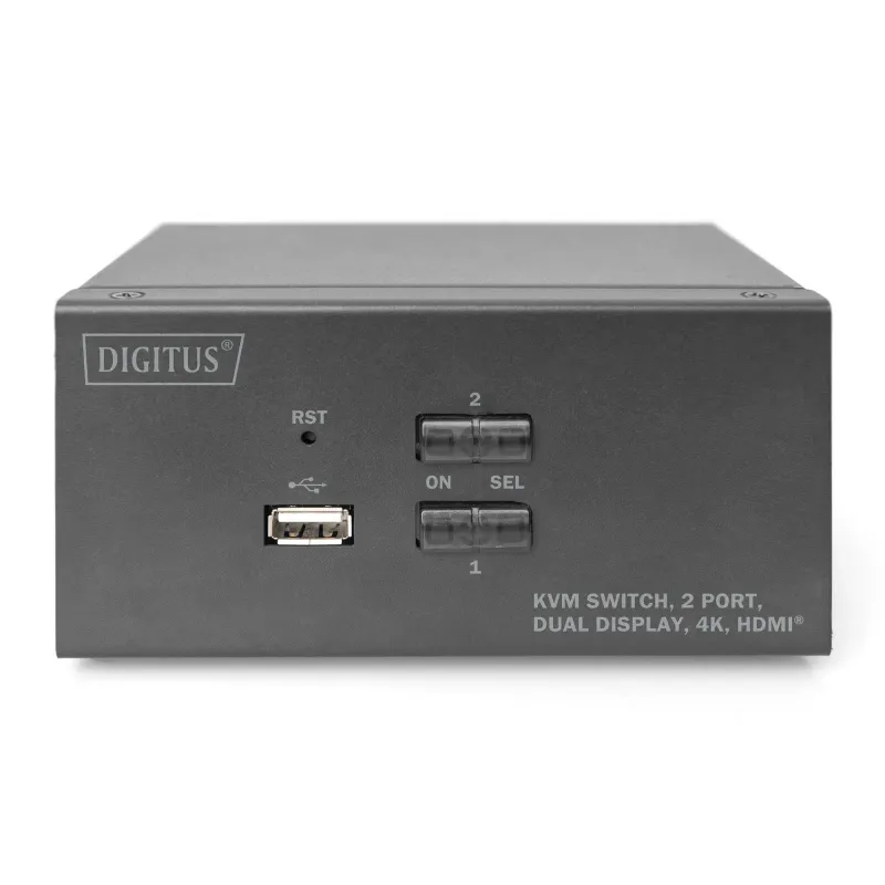 Przełącznik KVM DIGITUS 2 portowy HDMI, Dual Display, 4K 30Hz
