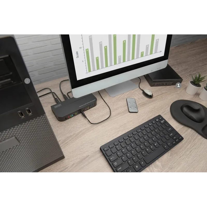 Przełącznik KVM DIGITUS 2 portowy HDMI 4K 60Hz 2xUSB audio IR