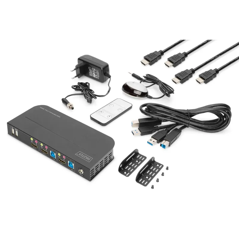 Przełącznik KVM DIGITUS 2 portowy HDMI 4K 60Hz 2xUSB audio IR