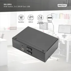 Przełącznik KVM DIGITUS 2 portowy DisplayPort, 4K 60Hz