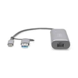 Karta sieciowa DIGITUS przewodowa USB 3.1 Typ C + USB A do 1x RJ45 2.5