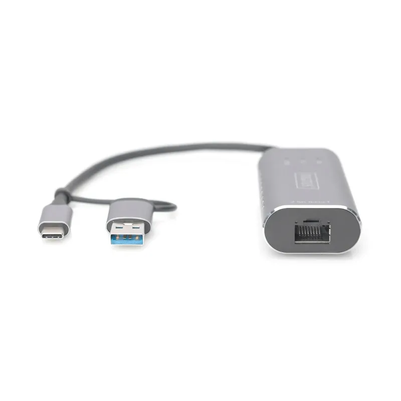 Karta sieciowa DIGITUS przewodowa USB 3.1 Typ C + USB A do 1x RJ45 2.5