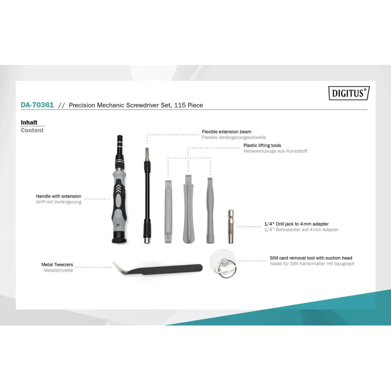 Zestaw narzędzi DIGITUS 115 częściowy śrubokręt/wkrętak